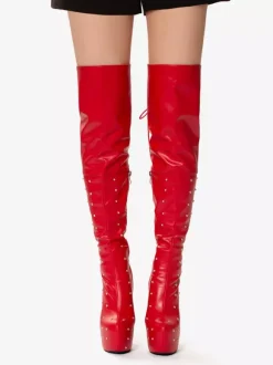 Bottes sexy pour femmes à plateforme bout ouvert talons hauts perlés bottes au-dessus du genou
