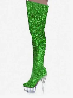 Bottes sexy à talons hauts bout rond fermeture éclair paillettes à pois talon aiguille Rave Club cuissardes cuissardes noires
