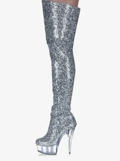 Bottes sexy à talons hauts bout rond fermeture éclair paillettes à pois talon aiguille Rave Club cuissardes cuissardes noires