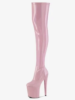 Bottes sexy à talons hauts Fermeture à glissière à bout rond Détails en métal Talon aiguille géométrique Rave Club Cuissardes Cuissardes argentées Cuissardes