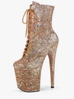 Bottes sexy à talons hauts Rose rouge bout rond fermeture éclair paillettes géométrique talon aiguille Rave Club cuissardes