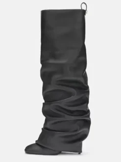 Bottes souples femmes chaussures hautes à talons hauts et bout carré pliables
