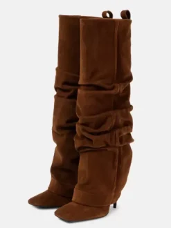 Bottes souples femmes chaussures hautes à talons hauts et bout carré pliables