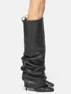 Bottes souples femmes chaussures hautes à talons hauts et bout carré pliables