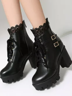 Bottes Sweet Lolita en cuir PU avec n艙uds et bout rond chaussures Lolita roses