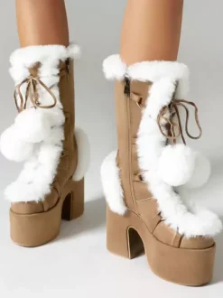 Bottes Sweet Lolita en daim avec n艙uds et bout rond chaussures Lolita blanches