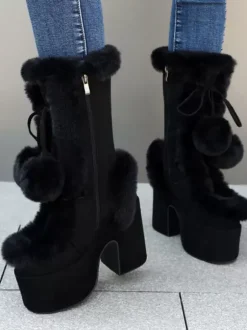 Bottes Sweet Lolita en daim avec n艙uds et bout rond chaussures Lolita blanches
