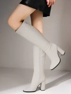 Bottes à Talons Hauts Femme avec Bout Pointu en Cuir Synthétique Unicolore