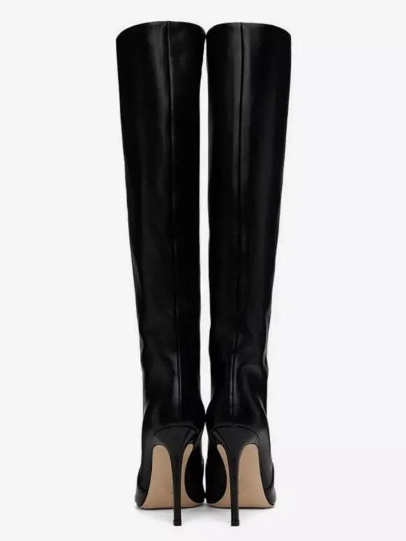 Bottes à Talons Hauts Femme en Cuir Synthétique avec Bout Rond Unicolore