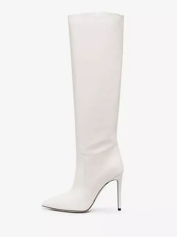 Bottes à Talons Hauts Femme en Cuir Synthétique avec Bout Rond Unicolore
