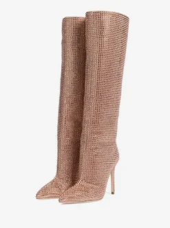 Bottes à Talons Hauts Femme en Cuir Synthétique avec Bout Rond en Paillettes Unicolore