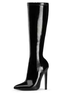 Bottes à talons hauts sexy à bout pointu et paillettes à talons aiguilles Rave Club Bottes cuissardes noires