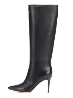 Bottes à Talons Hauts à Zip en Cuir Synthétique Unicolore