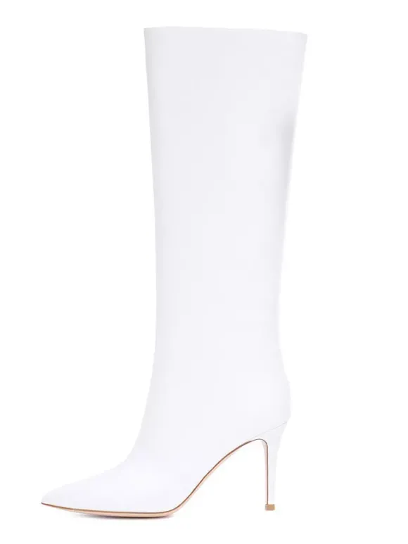 Bottes à Talons Hauts à Zip en Cuir Synthétique Unicolore