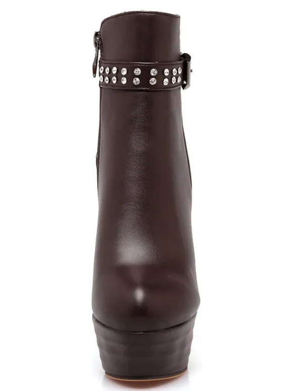 Bottine femme à bout rond et talons aigus en Synthétique unicolore avec strass Boots