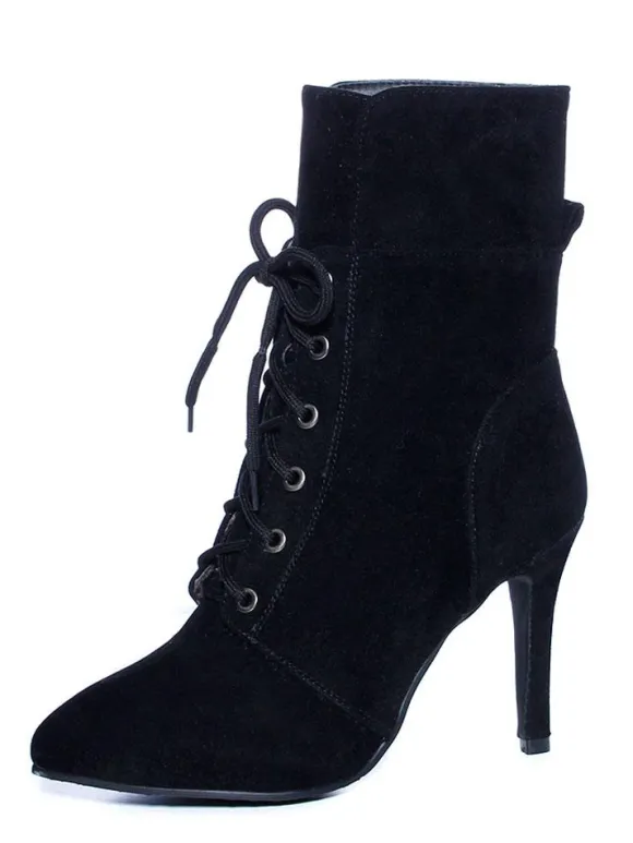 Bottine femme à bout pointu et talons aigus en nubuck unicolore Boots