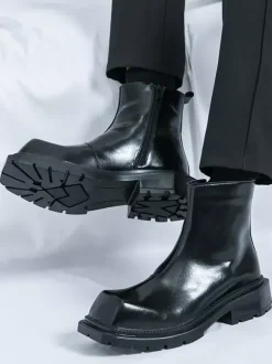 Bottines à bout carré pour homme semelle plateforme antidérapante bottines courtes robustes pour l'extérieur et l'hiver