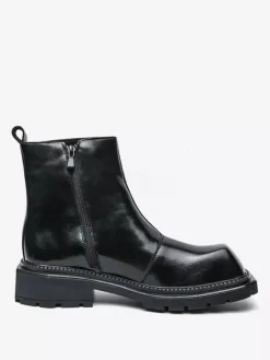 Bottines à bout carré pour homme semelle plateforme antidérapante bottines courtes robustes pour l'extérieur et l'hiver