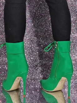 Bottines à bout pointu et talon aiguille vertes pour femmes