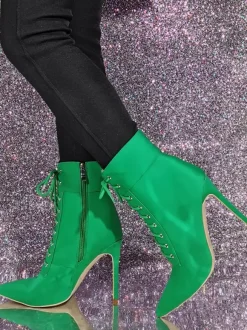 Bottines à bout pointu et talon aiguille vertes pour femmes