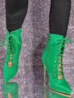 Bottines à bout pointu et talon aiguille vertes pour femmes