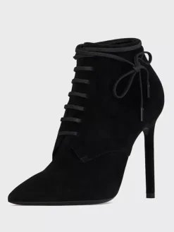 Bottines à lacets en daim pour femmes bottines noires à bout pointu et à talons hauts