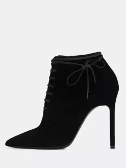 Bottines à lacets en daim pour femmes bottines noires à bout pointu et à talons hauts
