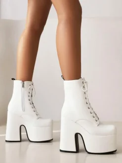 Bottines à lacets pour femmes  bottines à bout rond et talon épais
