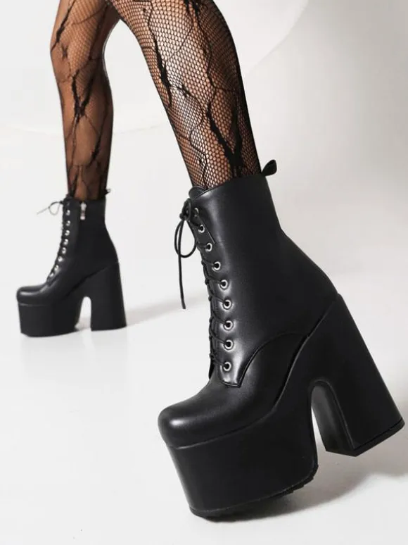 Bottines à lacets pour femmes bottines à bout rond et talon épais
