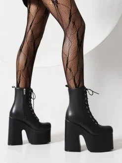 Bottines à lacets pour femmes bottines à bout rond et talon épais
