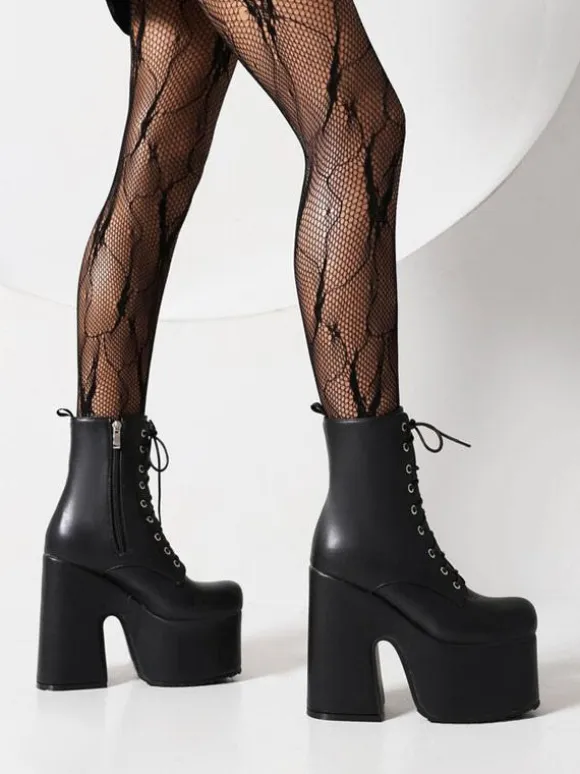 Bottines à lacets pour femmes bottines à bout rond et talon épais