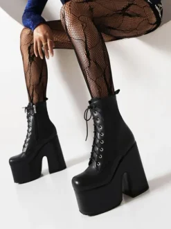 Bottines à lacets pour femmes bottines à bout rond et talon épais
