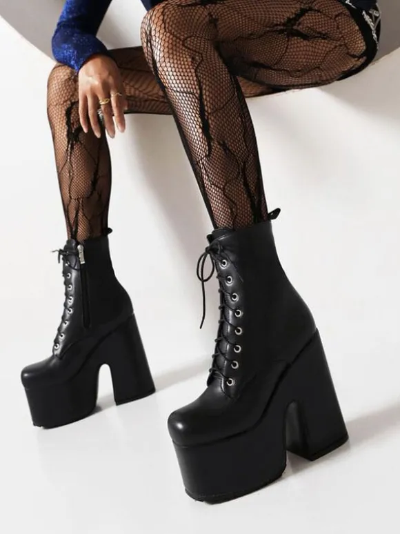 Bottines à lacets pour femmes bottines à bout rond et talon épais