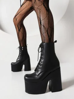 Bottines à lacets pour femmes bottines à bout rond et talon épais