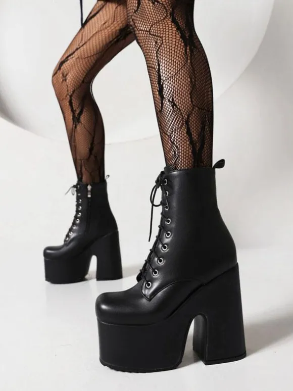 Bottines à lacets pour femmes bottines à bout rond et talon épais