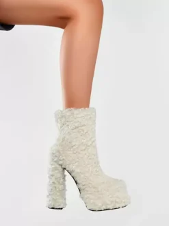 Bottines À Plateforme Bout Rond Bottes Chaussures Femme À Talons Épais