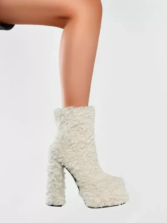 Bottines À Plateforme Bout Rond Bottes Chaussures Femme À Talons Épais