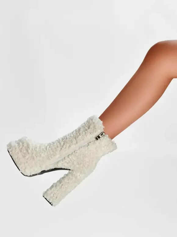 Bottines À Plateforme Bout Rond Bottes Chaussures Femme À Talons Épais