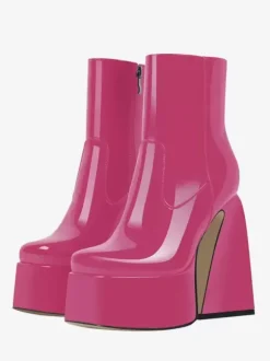 Bottines à plateforme roses Bottines à talons épais et bout rond