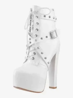 Bottines à rivets noirs pour femmes bottines à bout rond et à talons épais