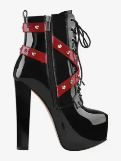 Bottines à rivets noirs pour femmes bottines à bout rond et à talons épais