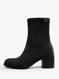 Bottines à talon épais et bout rond en daim marron foncé pour femmes