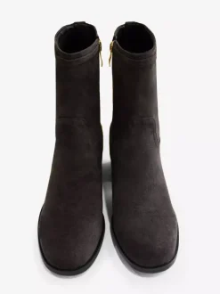 Bottines à talon épais et bout rond en daim marron foncé pour femmes
