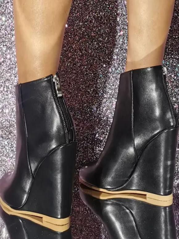 Bottines À Talons Compensés À Bout Rond Chaussures Pour Femmes Bottines