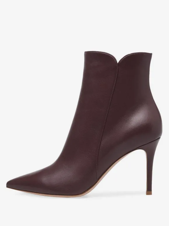 Bottines à Talons Hauts à Zip en Cuir Synthétique Unicolore