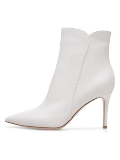 Bottines à Talons Hauts à Zip en Cuir Synthétique Unicolore