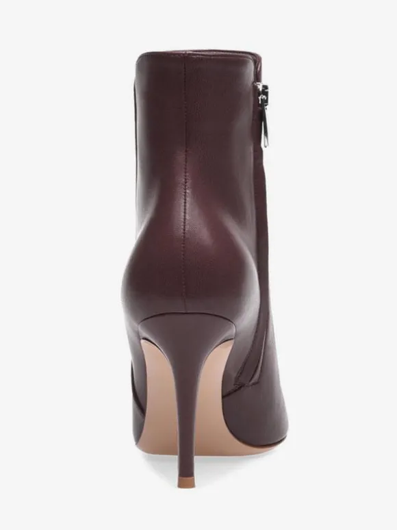Bottines à Talons Hauts à Zip en Cuir Synthétique Unicolore