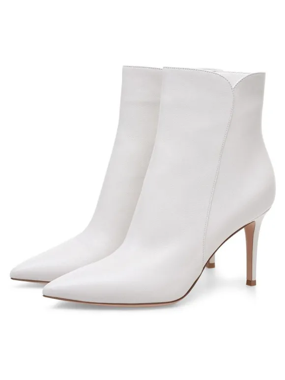 Bottines à Talons Hauts à Zip en Cuir Synthétique Unicolore