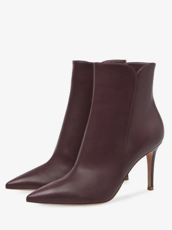 Bottines à Talons Hauts à Zip en Cuir Synthétique Unicolore