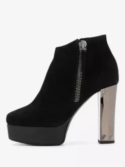 Bottines à Talons Hauts à Zip en Cuir Synthétique Unicolore